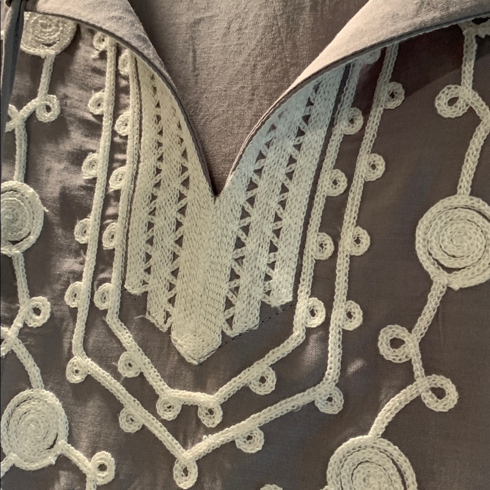 Gray boho Embroidered Tunic with Tassels S - Picture 3 of 5